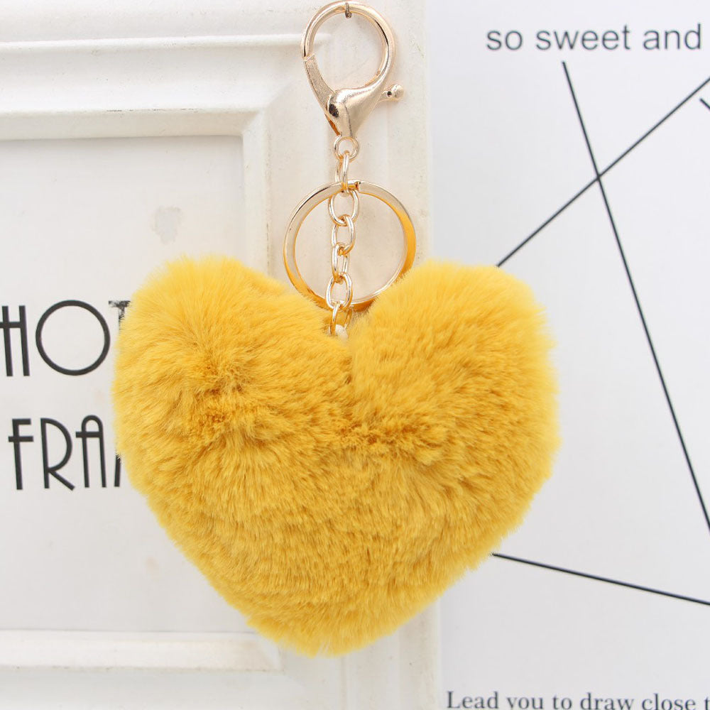 Cute Heart Shaped Fur Ball Pom Pom Keychains