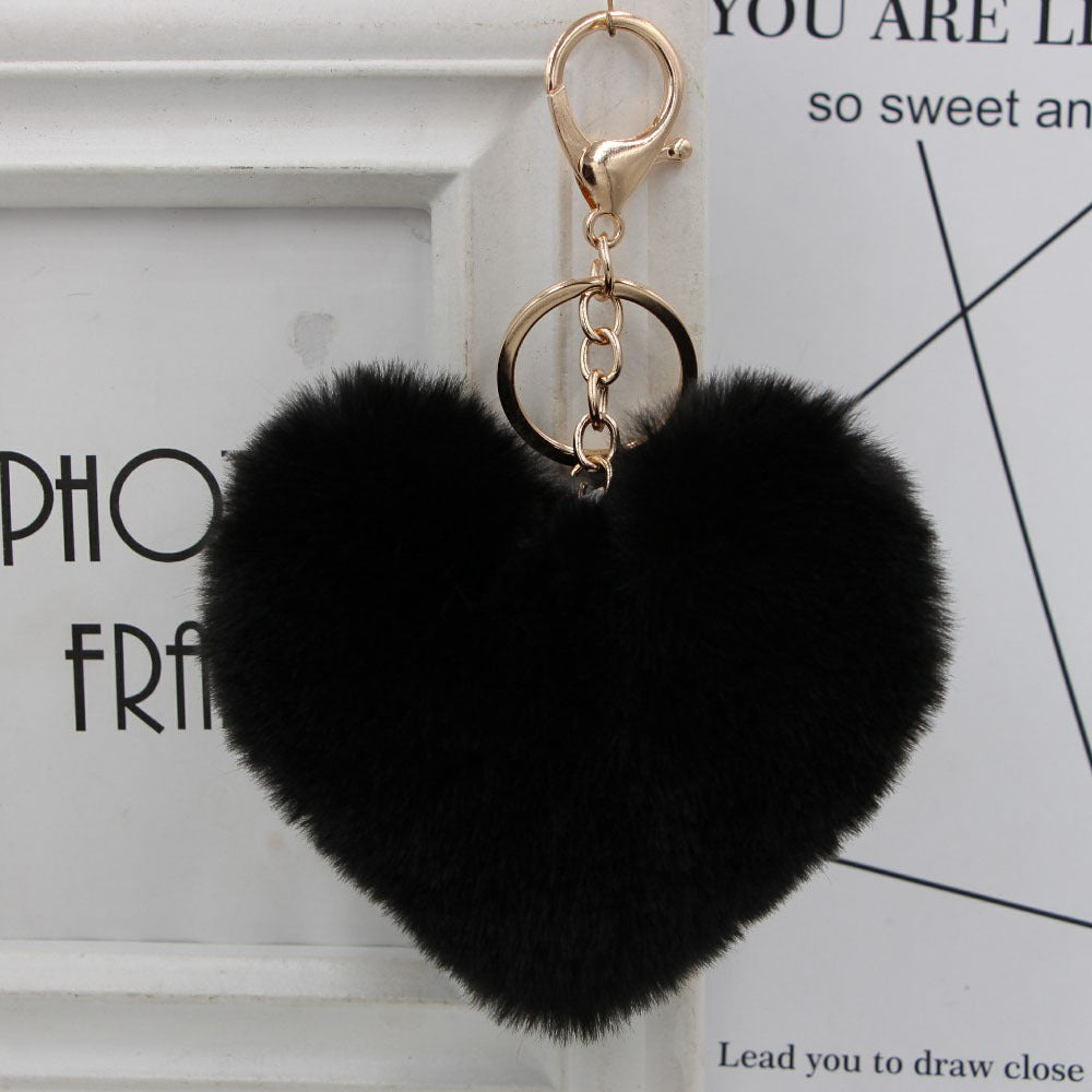 Cute Heart Shaped Fur Ball Pom Pom Keychains