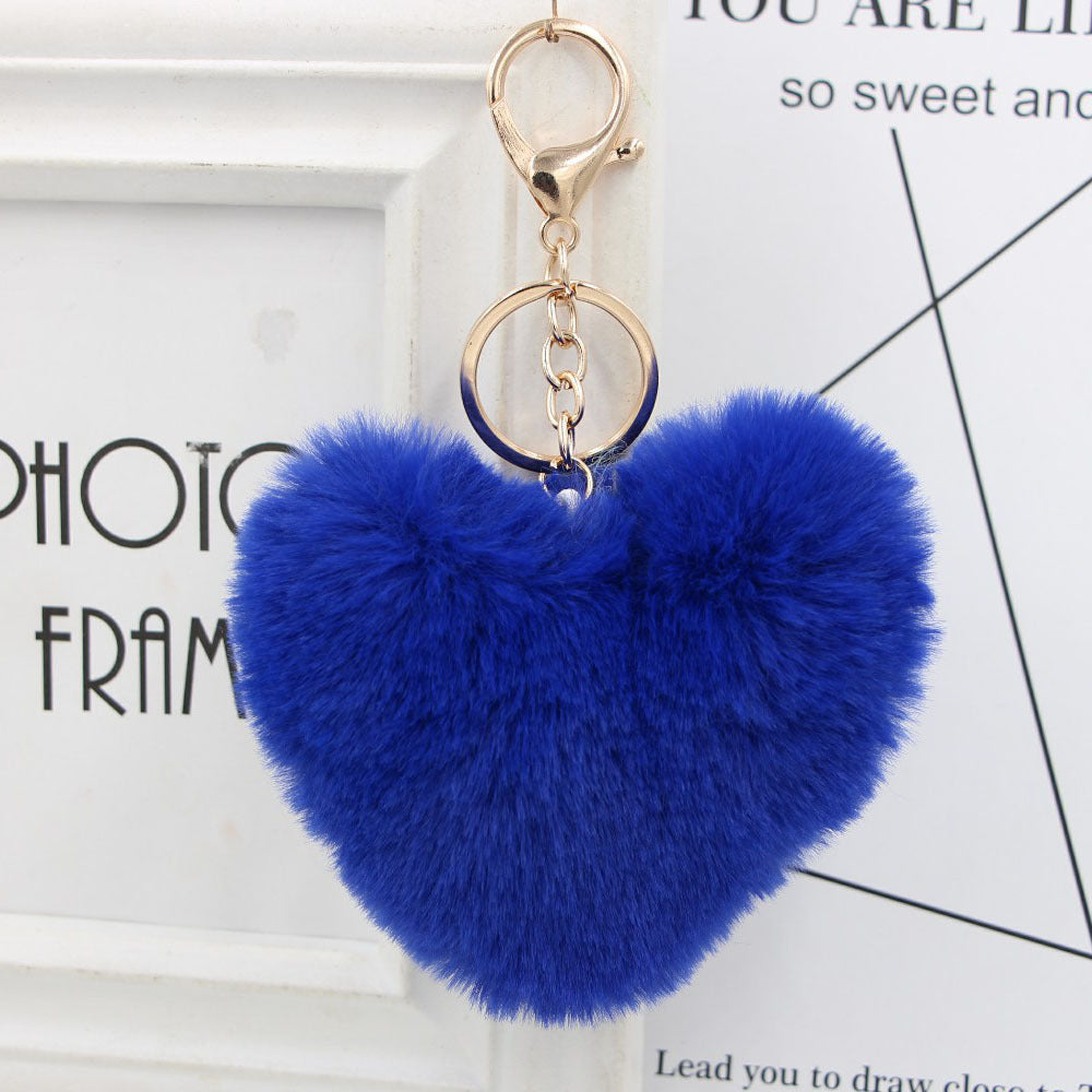 Cute Heart Shaped Fur Ball Pom Pom Keychains