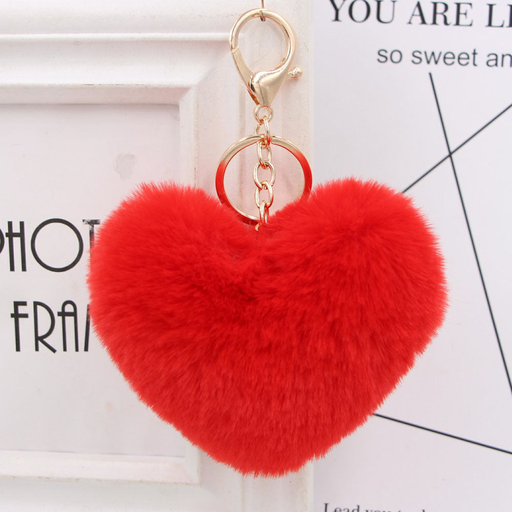 Cute Heart Shaped Fur Ball Pom Pom Keychains