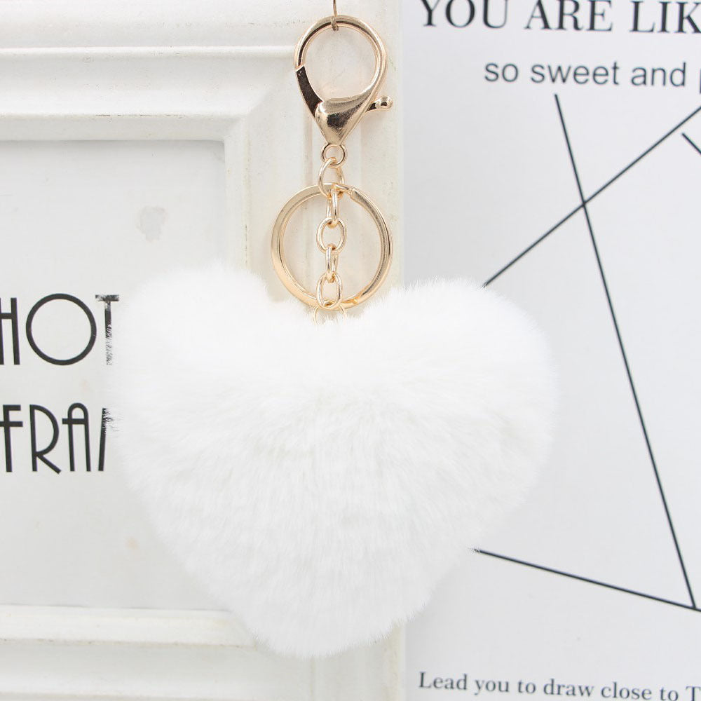 Cute Heart Shaped Fur Ball Pom Pom Keychains