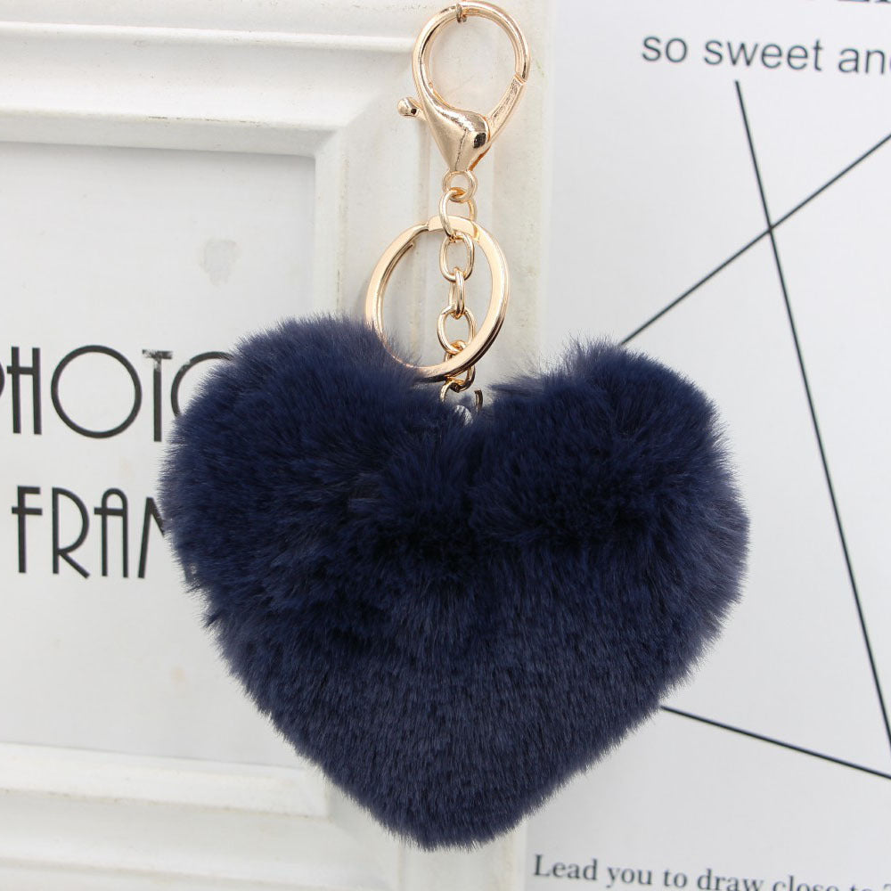 Cute Heart Shaped Fur Ball Pom Pom Keychains