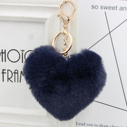 Cute Heart Shaped Fur Ball Pom Pom Keychains