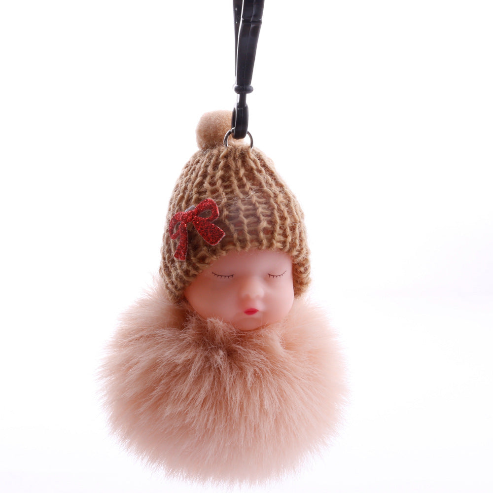 Cute sleeping doll keychain fur ball pendant