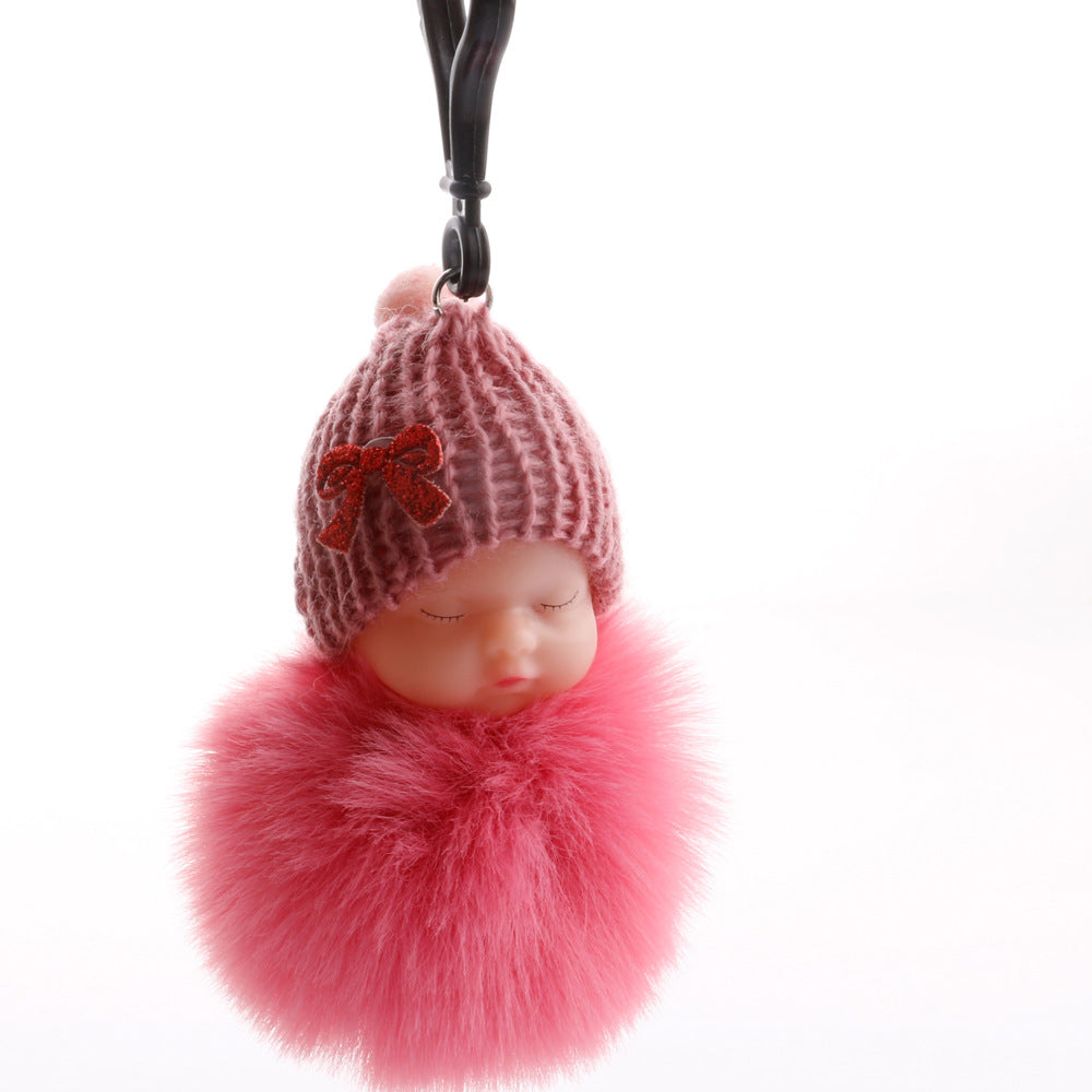 Cute sleeping doll keychain fur ball pendant