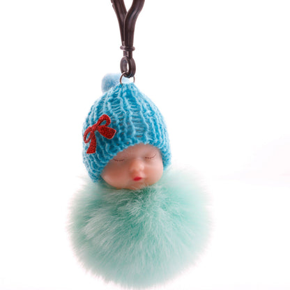 Cute sleeping doll keychain fur ball pendant