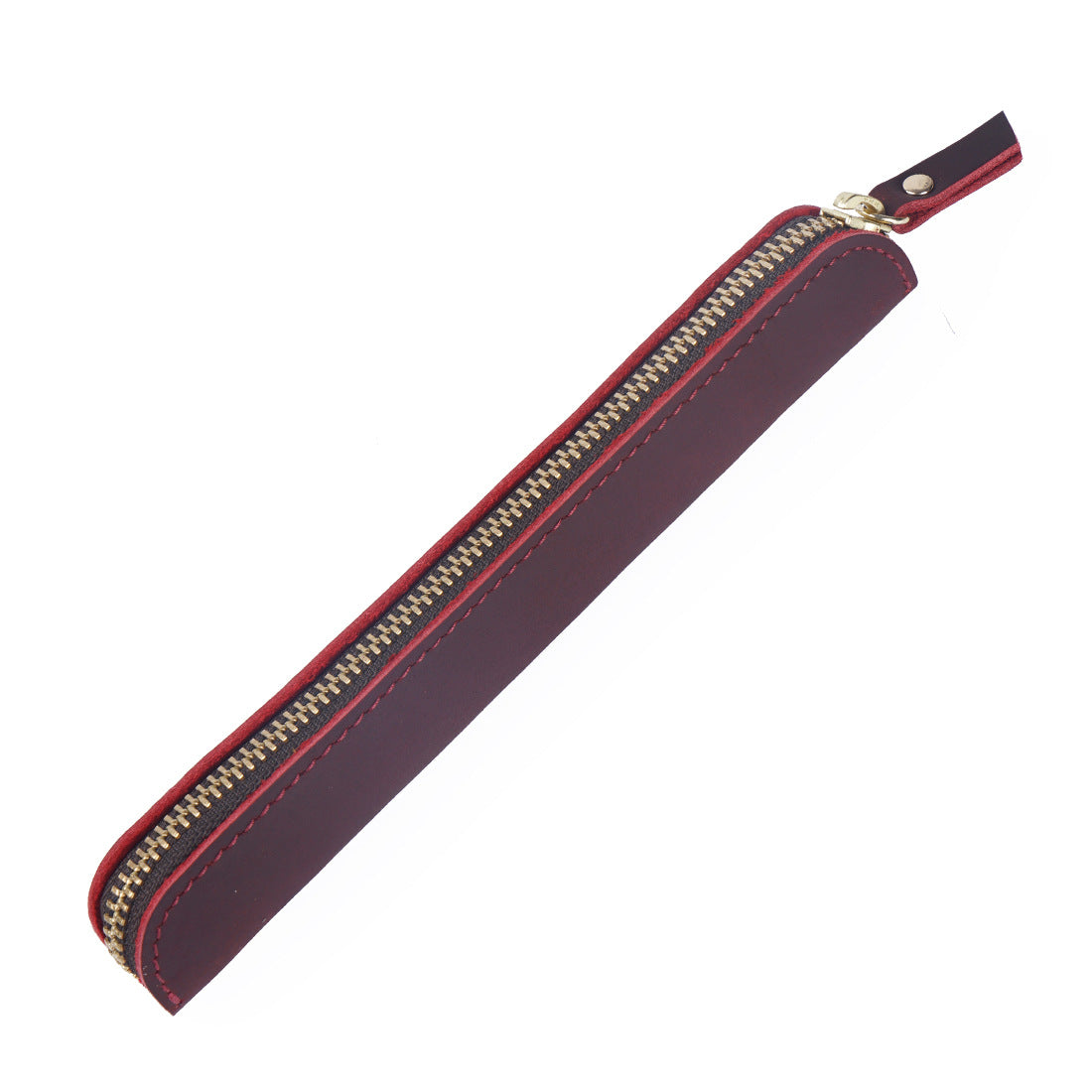 Retro Simple Cowhide Zipper Mini Pencil Case
