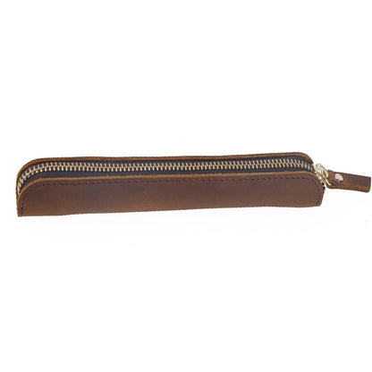 Retro Simple Cowhide Zipper Mini Pencil Case