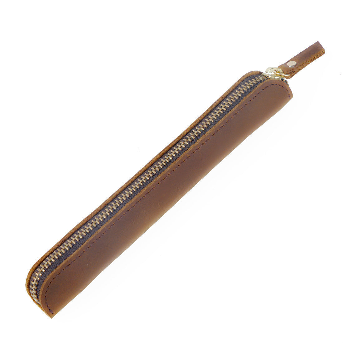 Retro Simple Cowhide Zipper Mini Pencil Case
