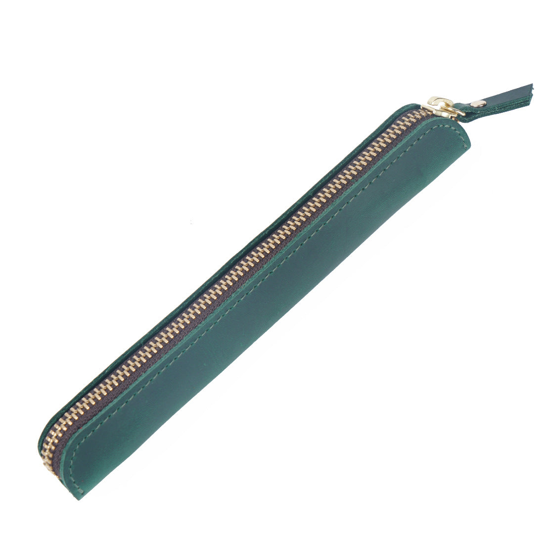 Retro Simple Cowhide Zipper Mini Pencil Case