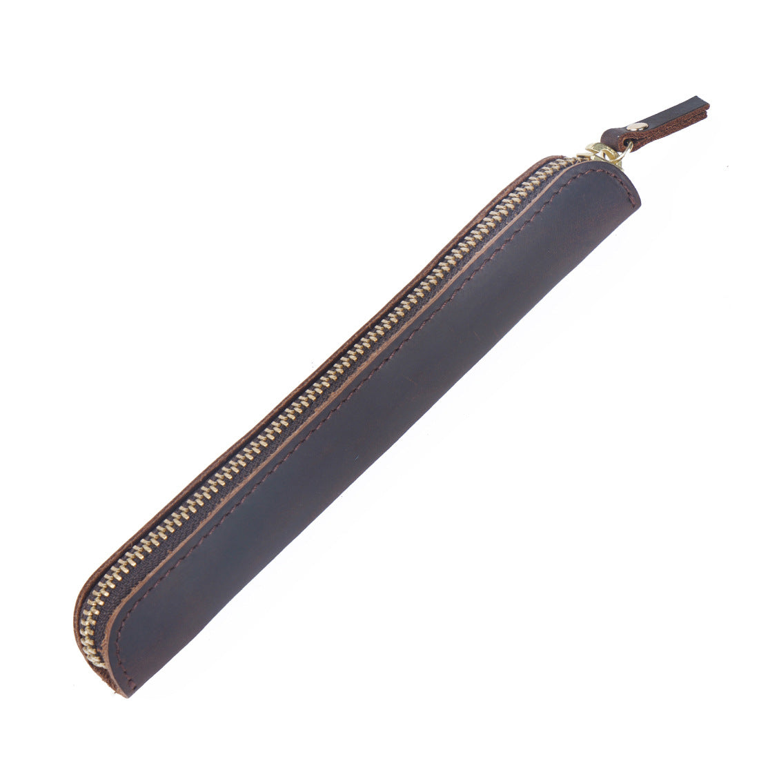 Retro Simple Cowhide Zipper Mini Pencil Case