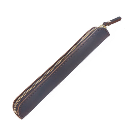Retro Simple Cowhide Zipper Mini Pencil Case