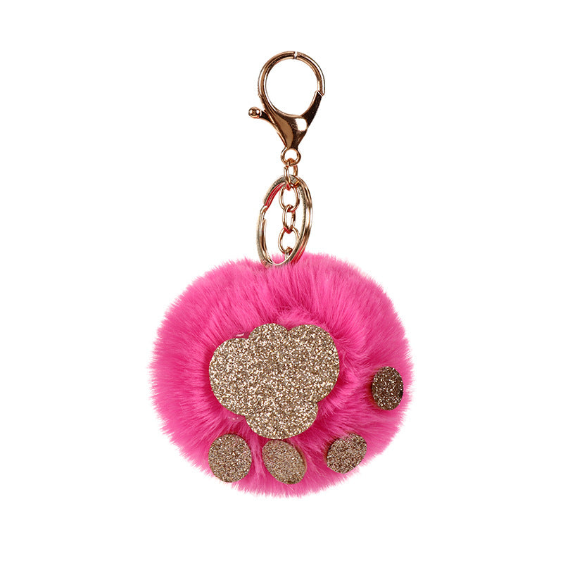 Sequin Cat Claw Shaped Fur Ball Keychain