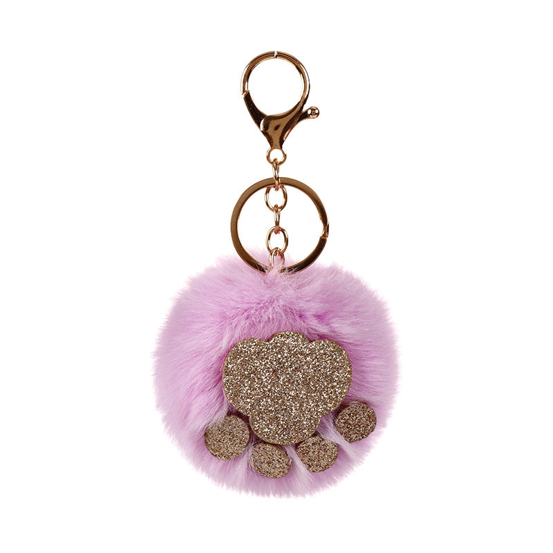 Sequin Cat Claw Shaped Fur Ball Keychain