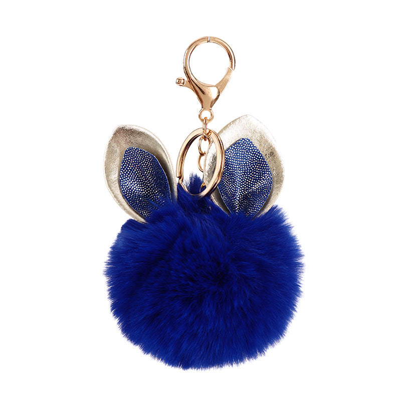 Sequin Rabbit Ear Fur Ball Keychain