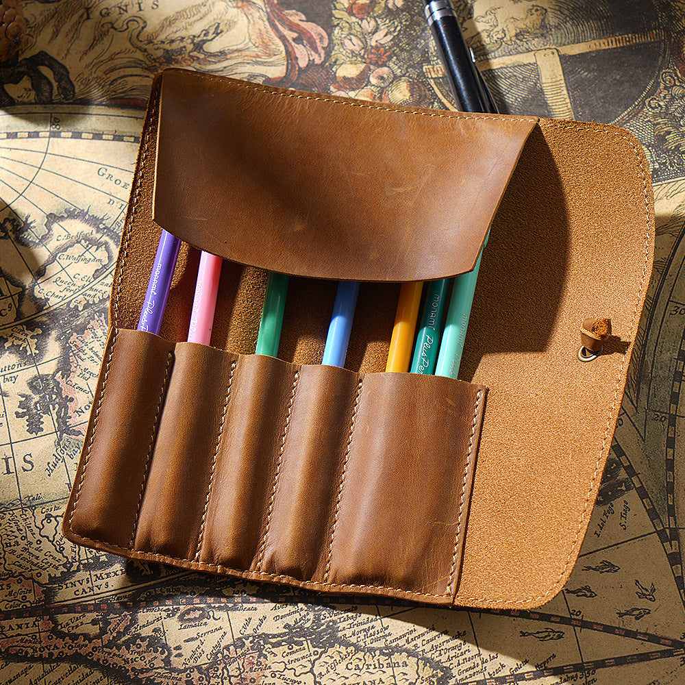 Vintage Cowhide Multifunctional Pencil Case