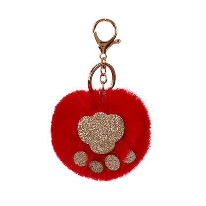 Sequin Cat Claw Shaped Fur Ball Keychain