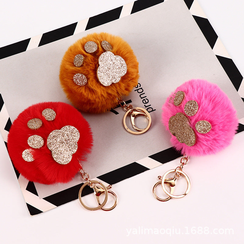 Sequin Cat Claw Shaped Fur Ball Keychain