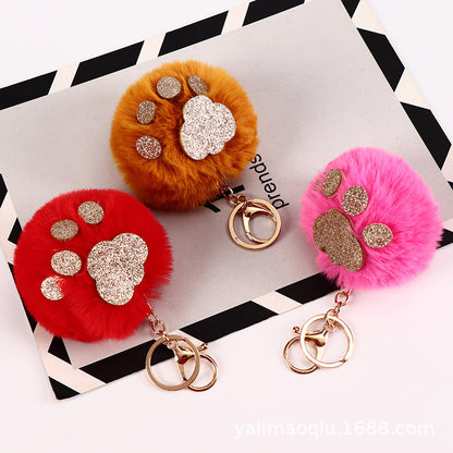 Sequin Cat Claw Shaped Fur Ball Keychain