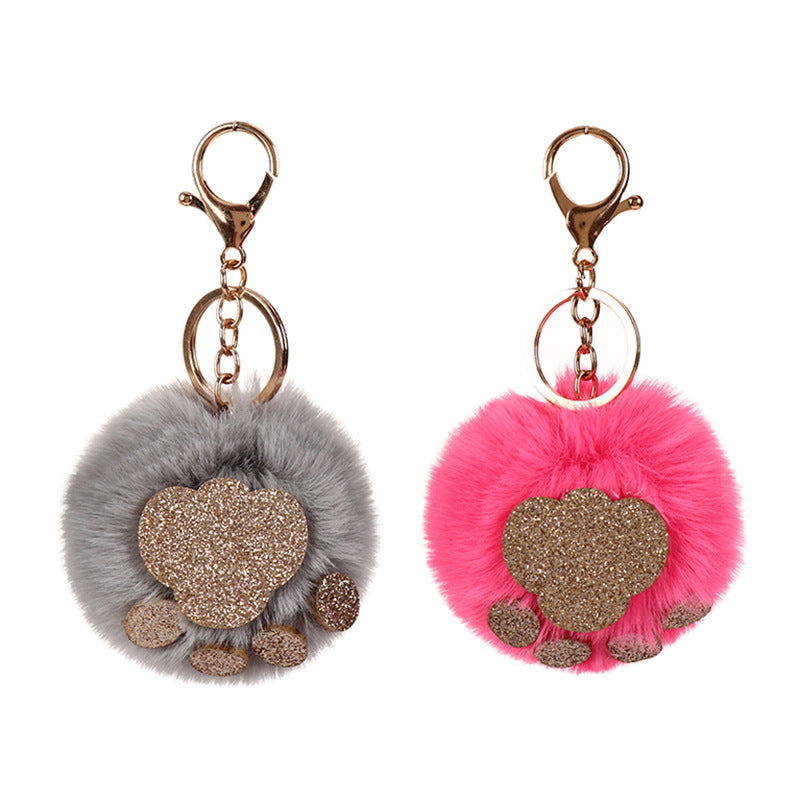 Sequin Cat Claw Shaped Fur Ball Keychain
