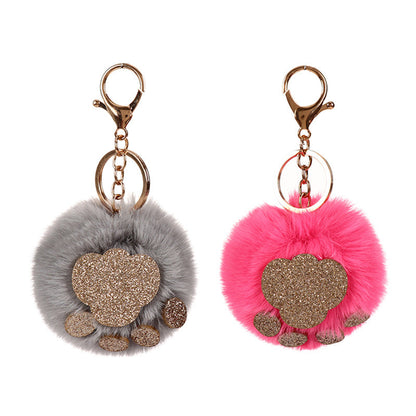 Sequin Cat Claw Shaped Fur Ball Keychain