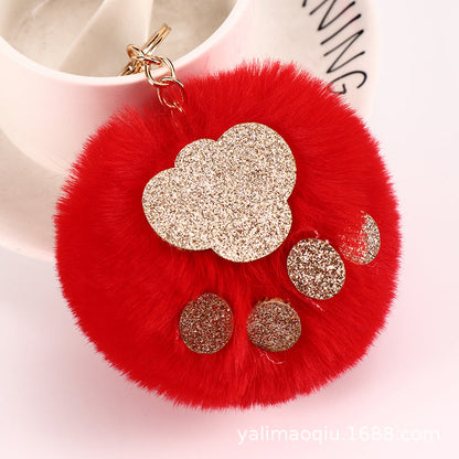 Sequin Cat Claw Shaped Fur Ball Keychain
