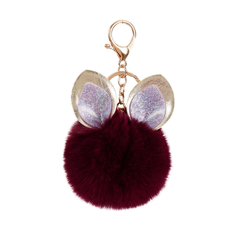 Sequin Rabbit Ear Fur Ball Keychain