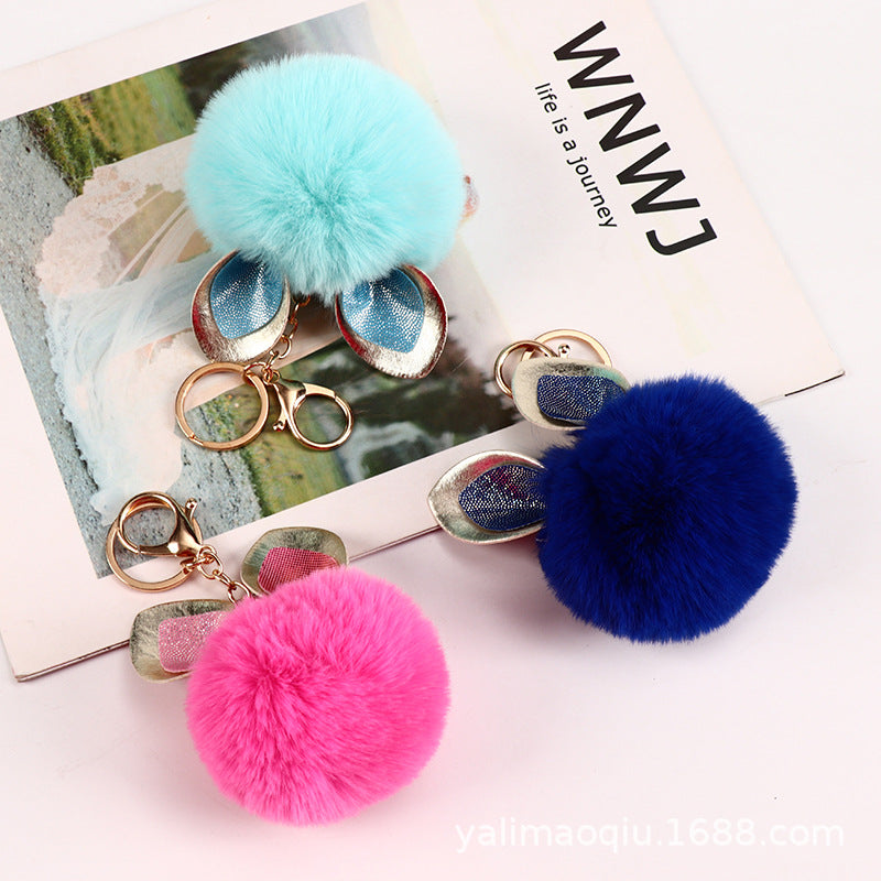 Sequin Rabbit Ear Fur Ball Keychain