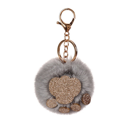 Sequin Cat Claw Shaped Fur Ball Keychain