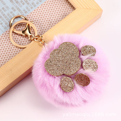 Sequin Cat Claw Shaped Fur Ball Keychain