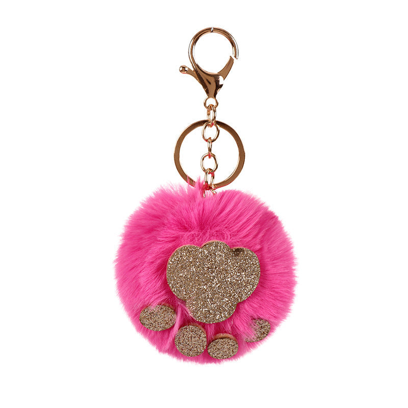 Sequin Cat Claw Shaped Fur Ball Keychain