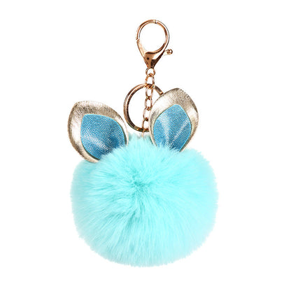 Sequin Rabbit Ear Fur Ball Keychain