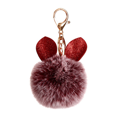 Sequin Rabbit Ear Fur Ball Keychain