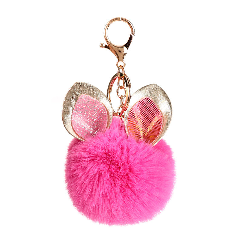 Sequin Rabbit Ear Fur Ball Keychain