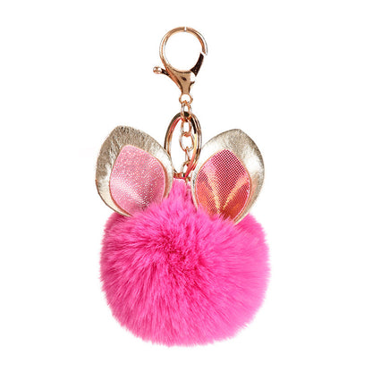 Sequin Rabbit Ear Fur Ball Keychain