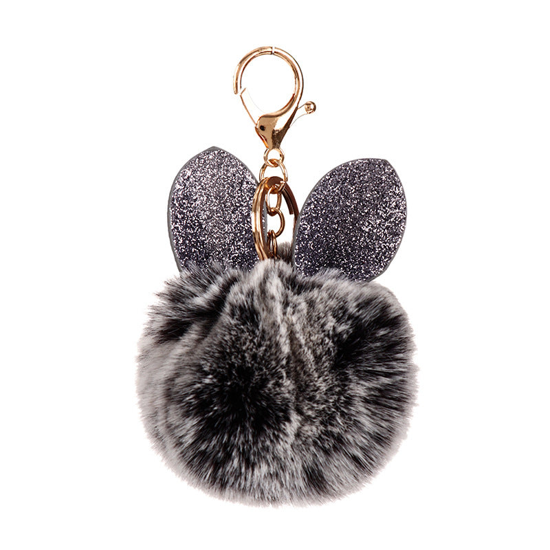 Sequin Rabbit Ear Fur Ball Keychain