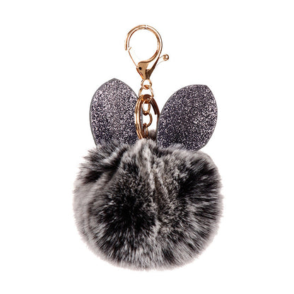 Sequin Rabbit Ear Fur Ball Keychain