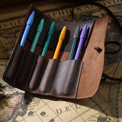 Vintage Cowhide Multifunctional Pencil Case