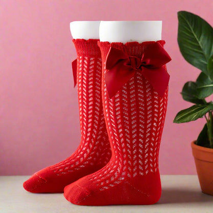 Baby Girls Solid Color Bow Accessories Socks