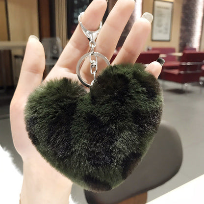 Leopard Pattern Plush Ball Metal Keychains