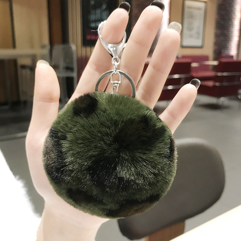 Leopard Pattern Plush Ball Metal Keychains