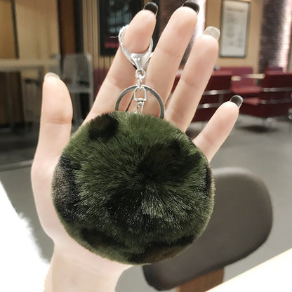 Leopard Pattern Plush Ball Metal Keychains