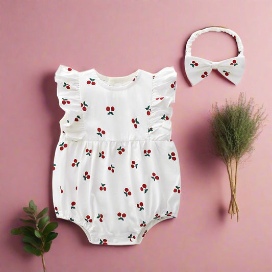 Baby Girls Fruit Bow Print Rompers Headwear