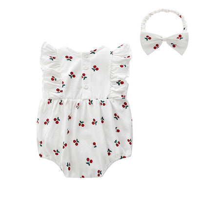 Baby Girls Fruit Bow Print Rompers Headwear