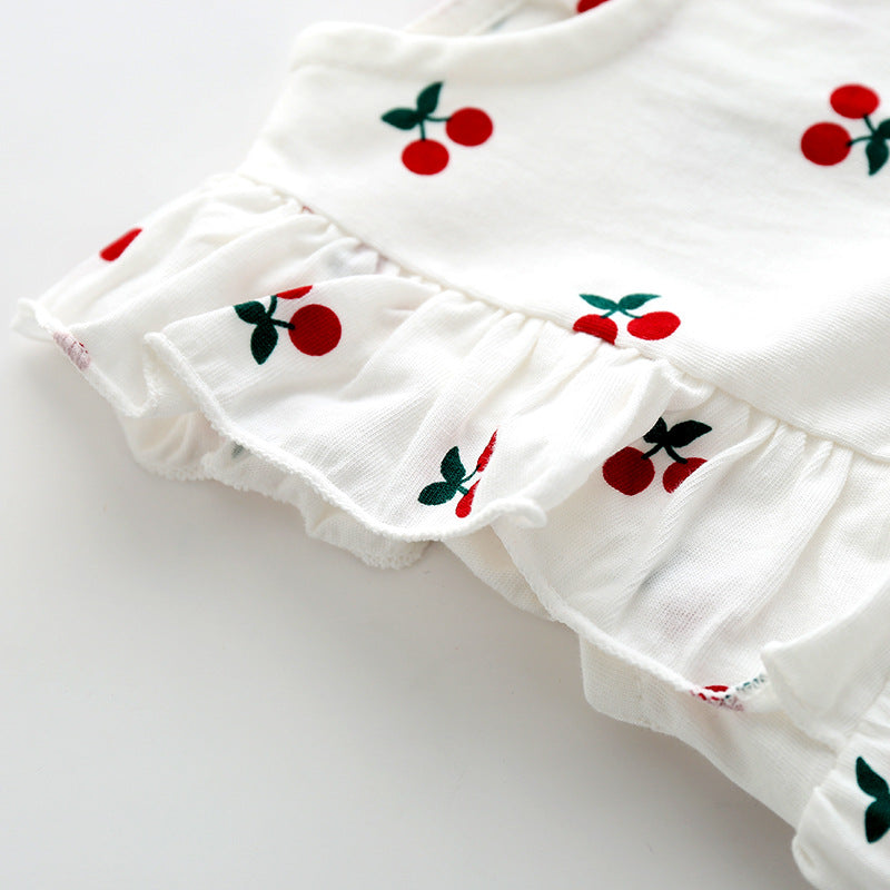 Baby Girls Fruit Bow Print Rompers Headwear