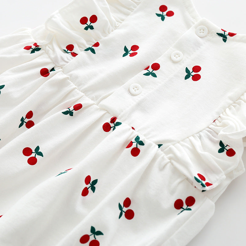 Baby Girls Fruit Bow Print Rompers Headwear