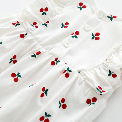Baby Girls Fruit Bow Print Rompers Headwear