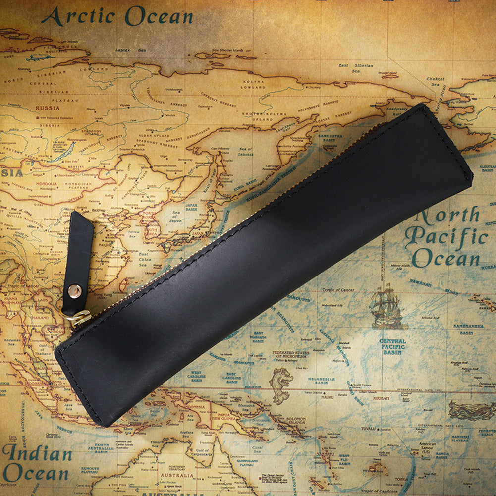 Simple Portable Genuine Leather Top Layer Cowhide Mini Pencil Case