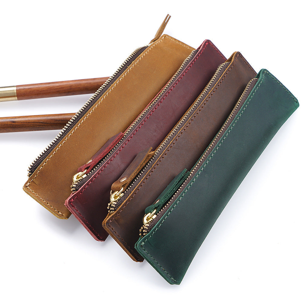 Simple Portable Genuine Leather Top Layer Cowhide Mini Pencil Case