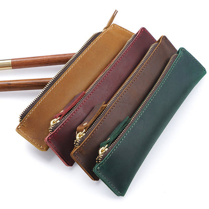 Simple Portable Genuine Leather Top Layer Cowhide Mini Pencil Case